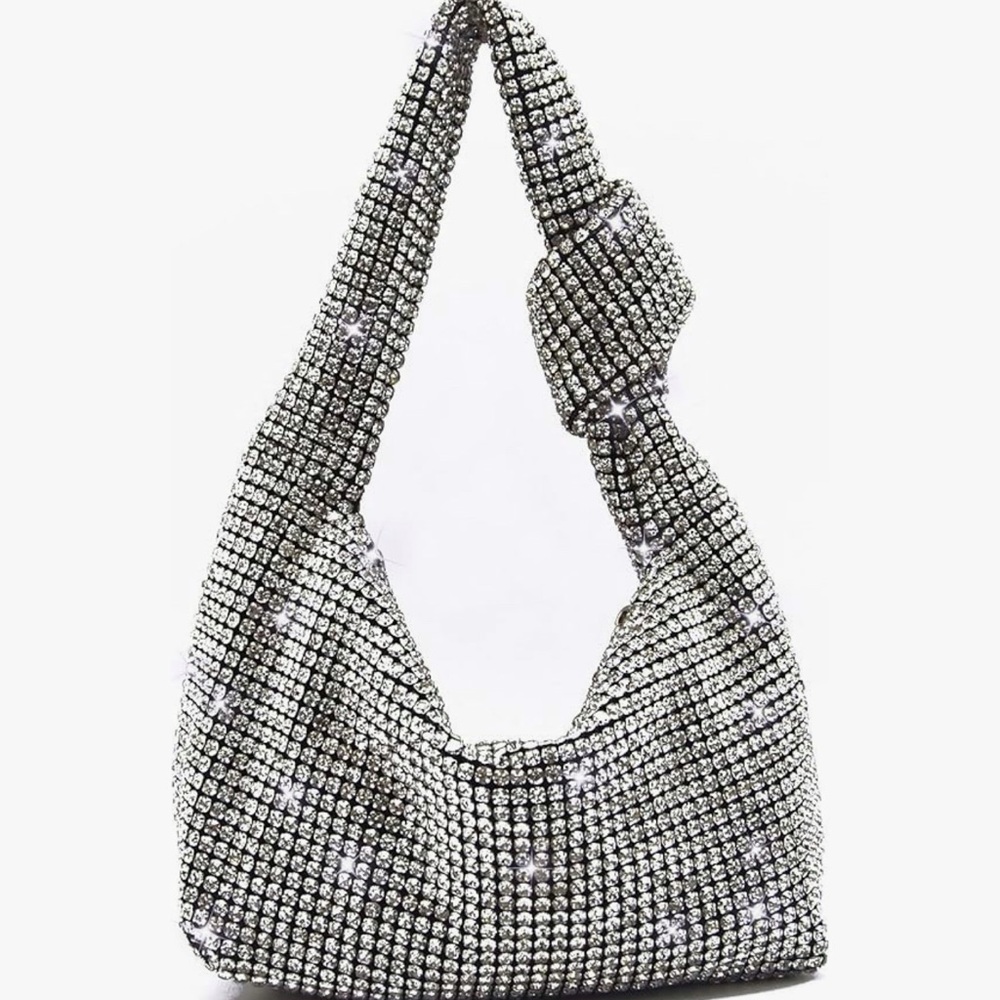 Miuco NWOT Knotted Sparkly Rhinestone Hobo Dumpling Bag Diamond Evening Purse
